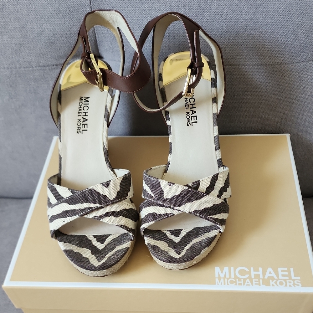 Michael Kors Zebra Print Shoes/Sandals Wedges - Brown and Cream
